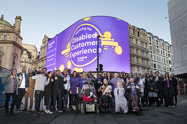 Purple Tuesday launch day, 2024, at Piccadilly lights, London.