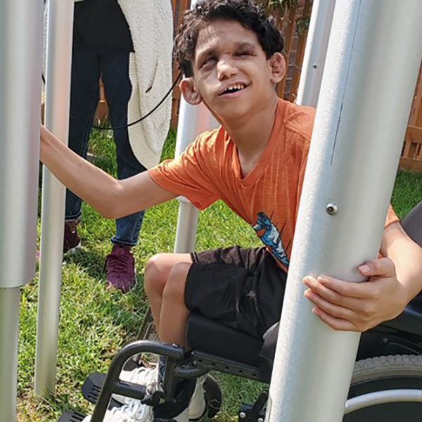 deaf blind boy with tubular bells